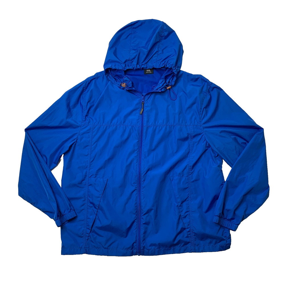 ScotteVest Jacket Mens XXL Blue Packable Windbreaker Full Zip Hooded Rain Parka